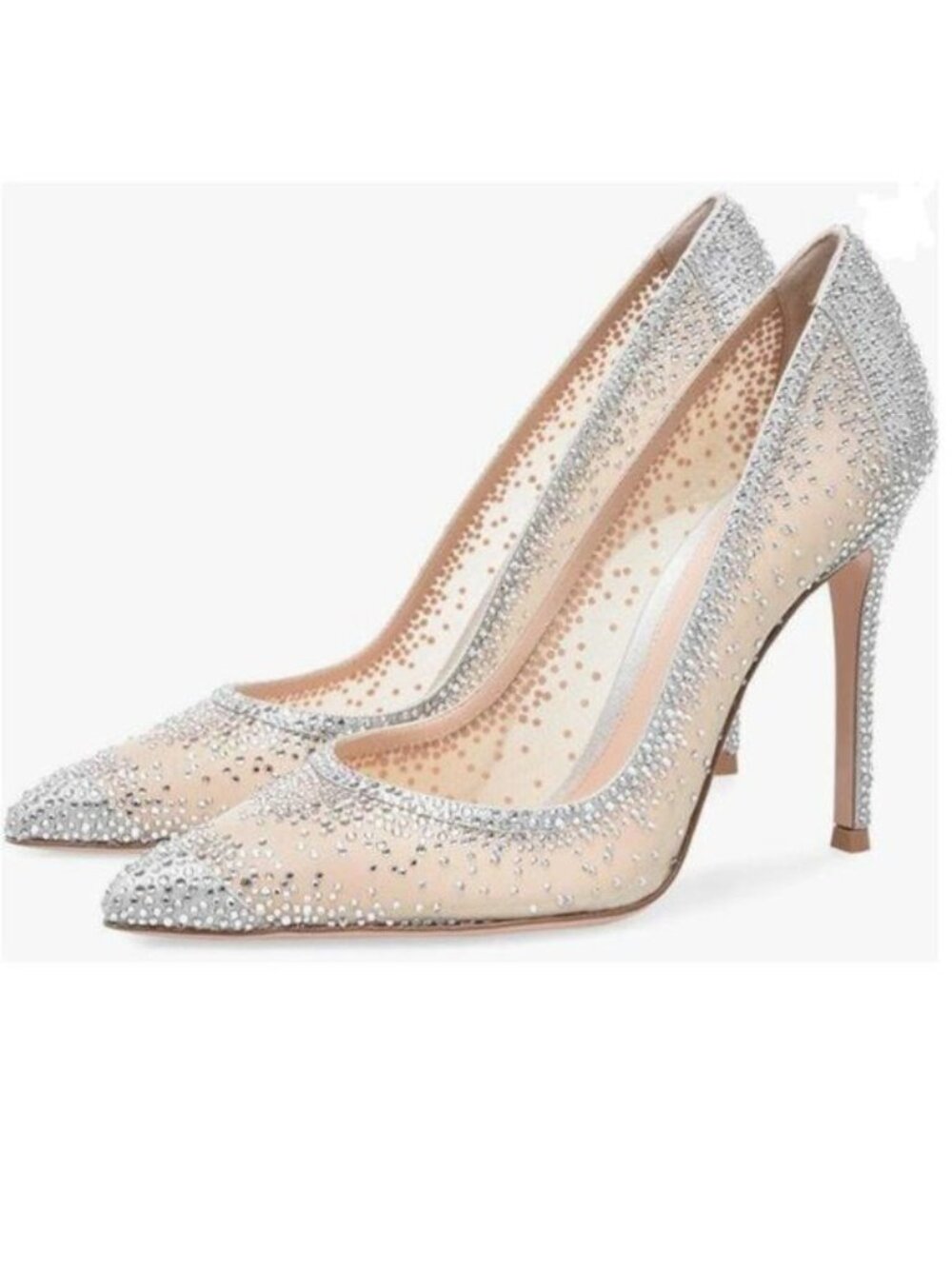 XYD Silver Rhinestones Studded Stiletto High Heels Mesh Pointed Toe Pumps